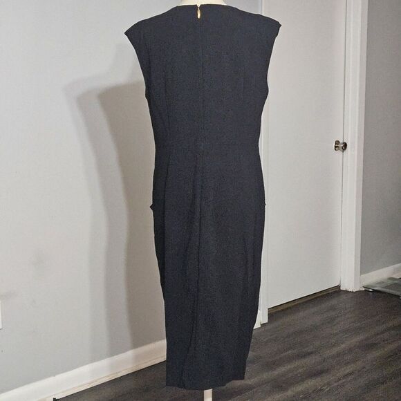 Donna Karan NY  V-neck Cap Sleeves Ruched Black  Sheath Dress Size:12 NWT - Picture 4 of 10